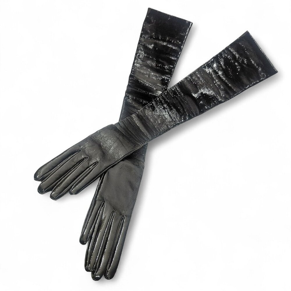 Alexander McQueen Glossy Black Leather Gloves